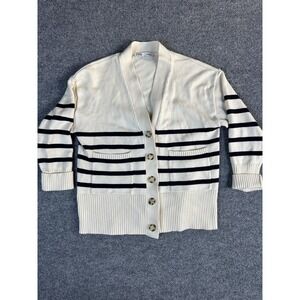 Zara Cardigan Womens S Cream Striped Nautical Coastal Fisherman Heavy Capsule